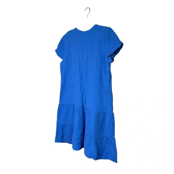 J. Jill Cyan Blue Slubbed Cotton Gauze Drop Waist Tiered Midi Dress New Casual - Picture 7 of 7